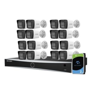 Kit IP Nvr 16 canali PoE,16 bullet da 4mpx con Audio, HD2TB